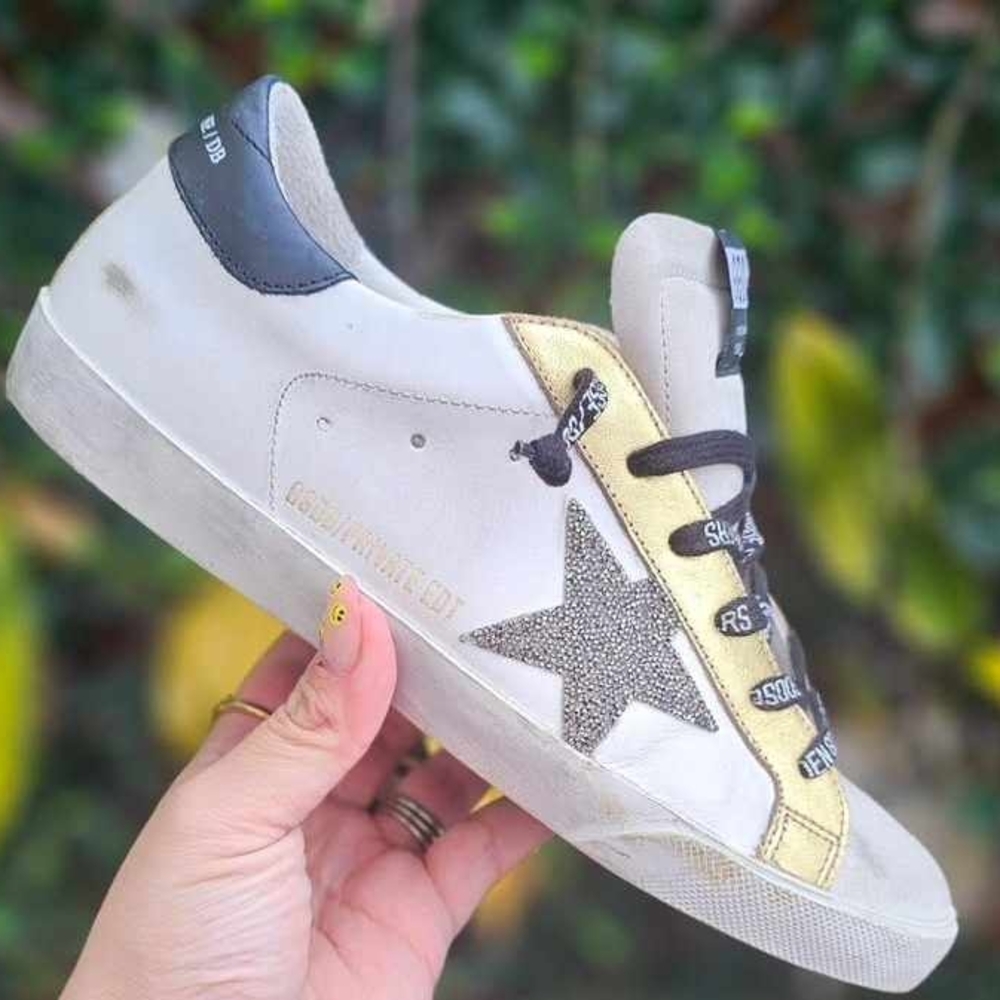 White and Gold Star Swaroski Golden Goose